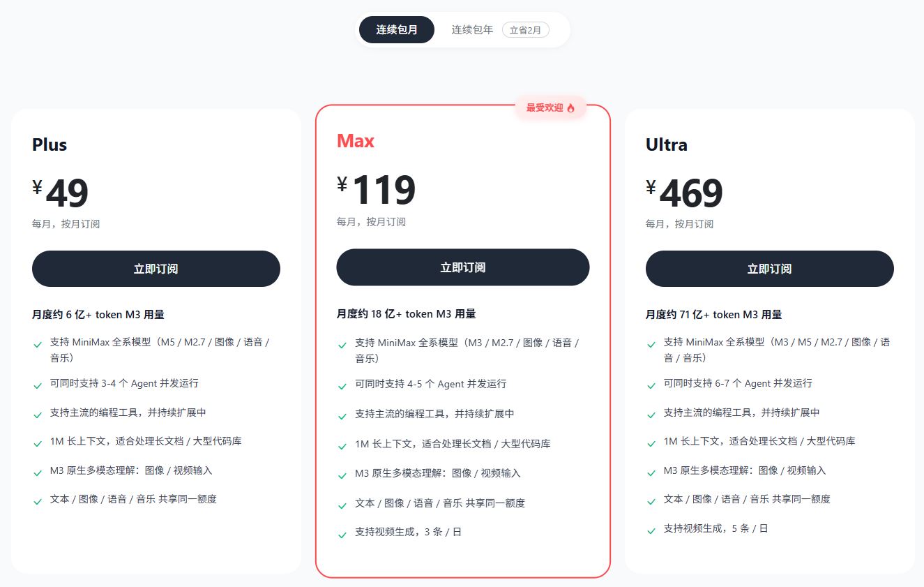 网页复刻 仿MiniMax定价方案